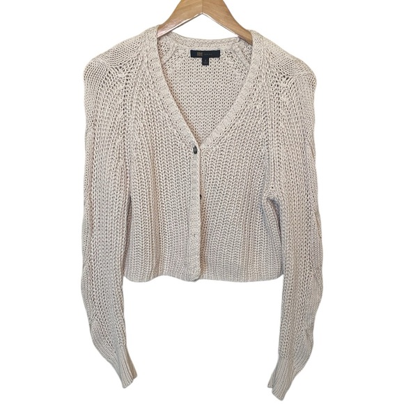 Frye Sweaters - Frye Cable Sleeve Cardigan Crop Button Up Oatmeal Sweater S